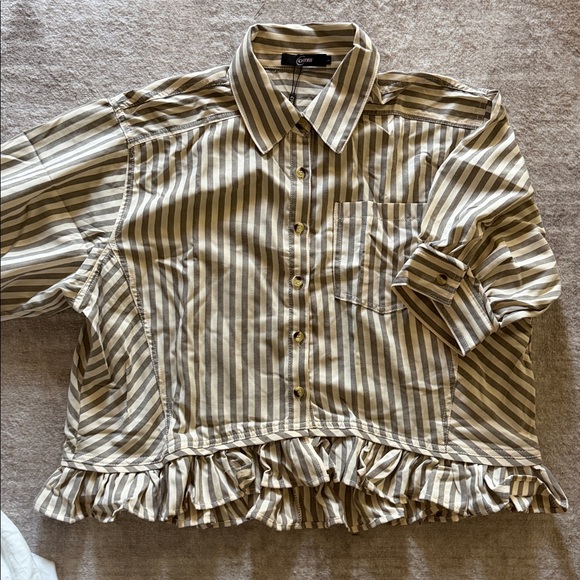 Striped Ruffle Hem Blouse - Gray - Picture 4 of 6